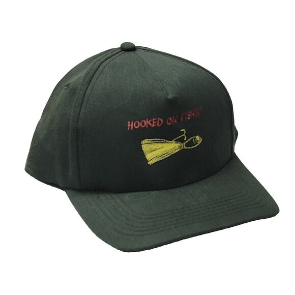 Green Hooked on Fishing Hat Cap Fly Fishing Strapback - Picture 1 of 9